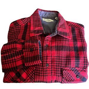 Vintage  Sears Roebuck Red And Black  Flannel Shirt Size L , Wool Blend